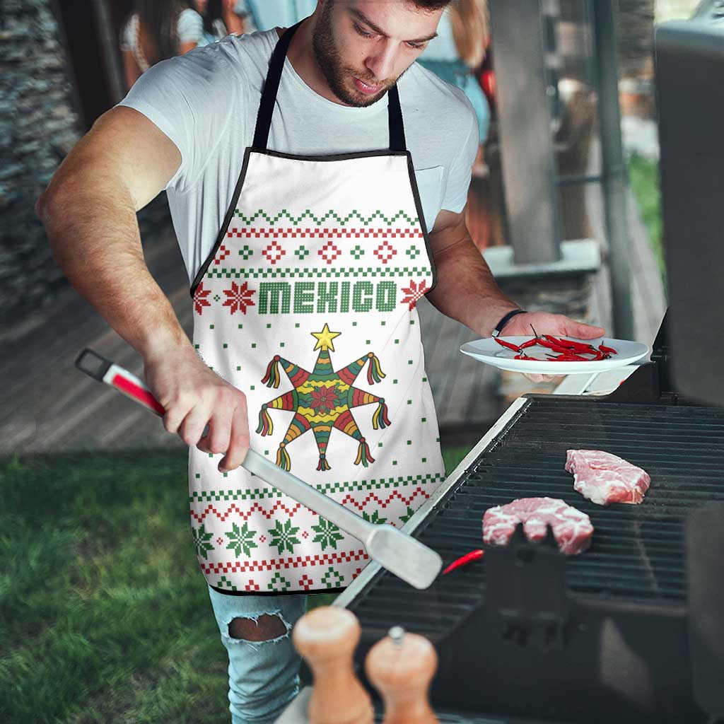 Mexico Christmas Apron with Piñata Star Design and Red Green Snowflake Pattern - Wonder Print Shop
