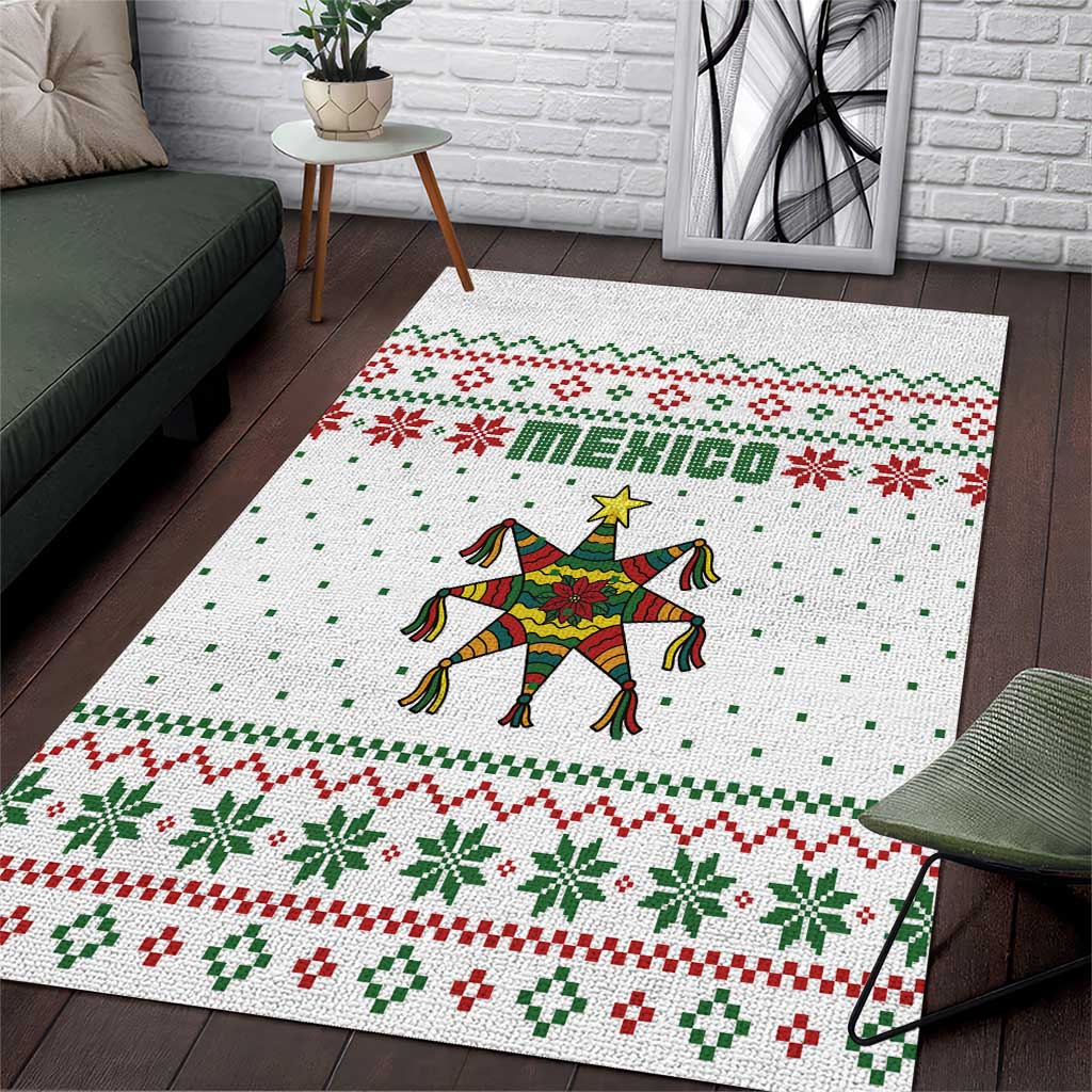 Mexico Christmas Area Rug with Piñata Star Design and Red Green Snowflake Pattern - Wonder Print Shop