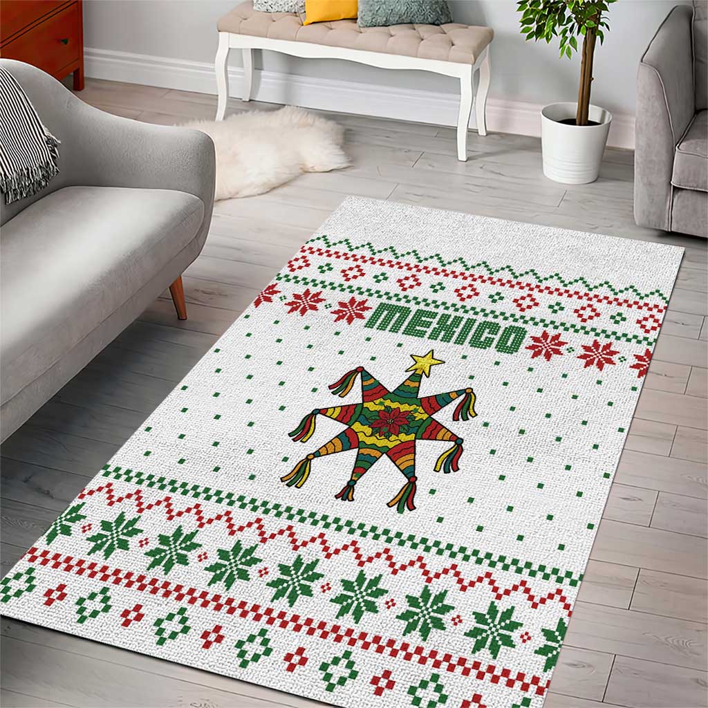 Mexico Christmas Area Rug with Piñata Star Design and Red Green Snowflake Pattern - Wonder Print Shop