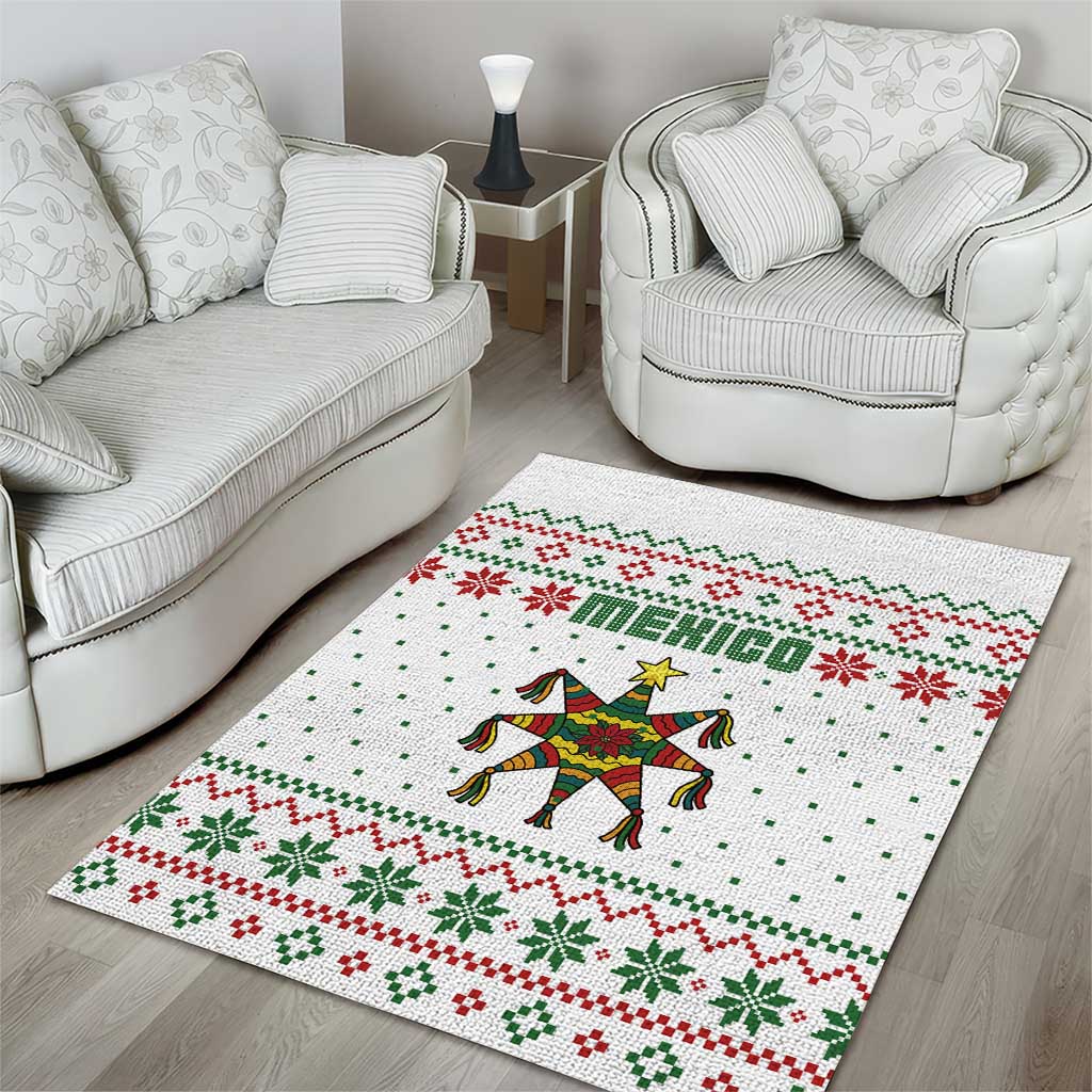 Mexico Christmas Area Rug with Piñata Star Design and Red Green Snowflake Pattern - Wonder Print Shop