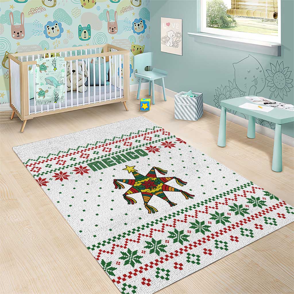 Mexico Christmas Area Rug with Piñata Star Design and Red Green Snowflake Pattern - Wonder Print Shop