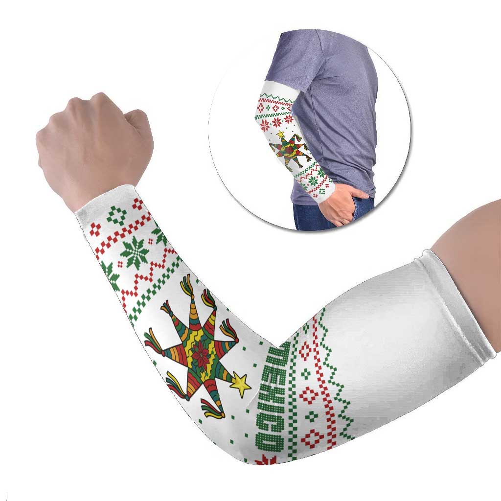Mexico Christmas Arm Sleeves with Piñata Star Design and Red Green Snowflake Pattern - Wonder Print Shop