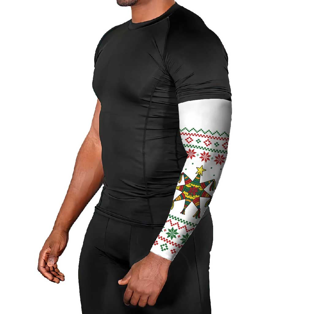 Mexico Christmas Arm Sleeves with Piñata Star Design and Red Green Snowflake Pattern - Wonder Print Shop