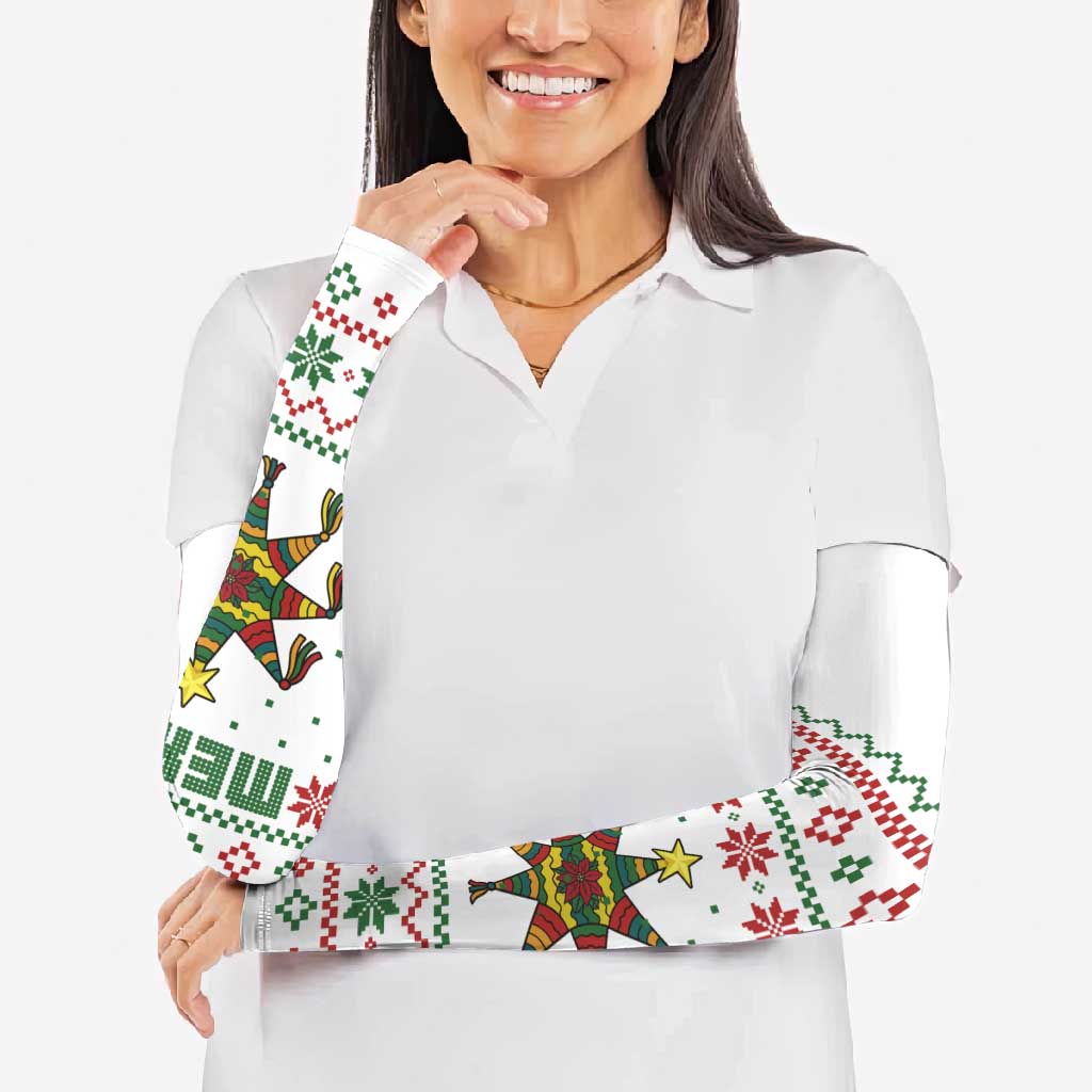 Mexico Christmas Arm Sleeves with Piñata Star Design and Red Green Snowflake Pattern - Wonder Print Shop