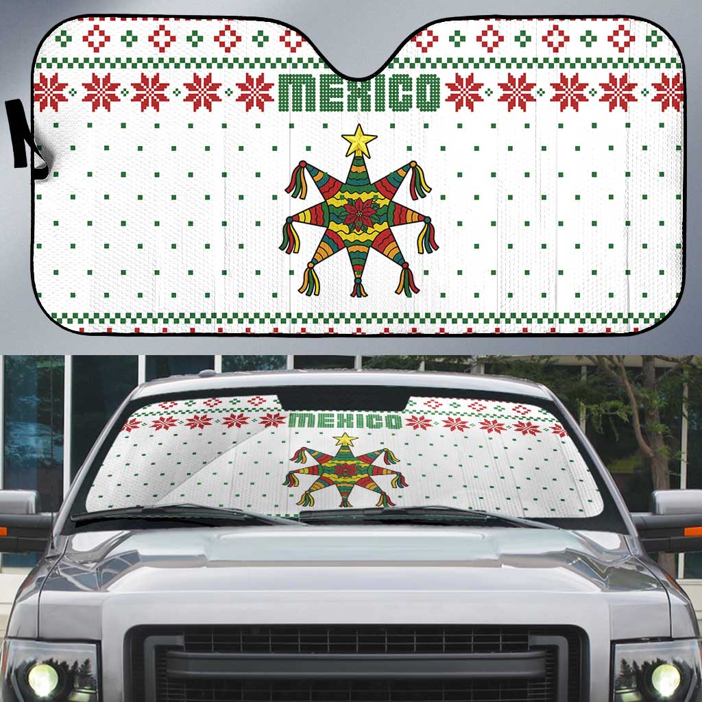 Mexico Christmas Auto Sun Shade with Piñata Star Design and Red Green Snowflake Pattern - Wonder Print Shop