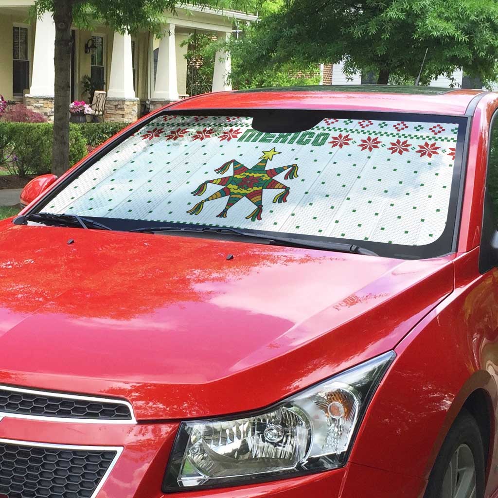 Mexico Christmas Auto Sun Shade with Piñata Star Design and Red Green Snowflake Pattern - Wonder Print Shop