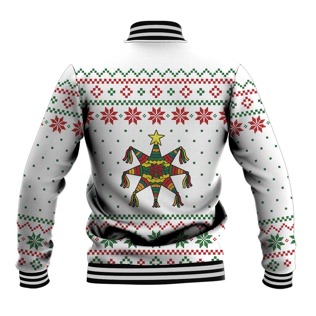 Mexico Christmas Baseball Jacket with Piñata Star Design and Red Green Snowflake Pattern - Wonder Print Shop