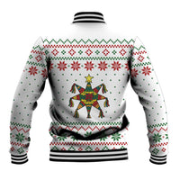 Mexico Christmas Baseball Jacket with Piñata Star Design and Red Green Snowflake Pattern - Wonder Print Shop