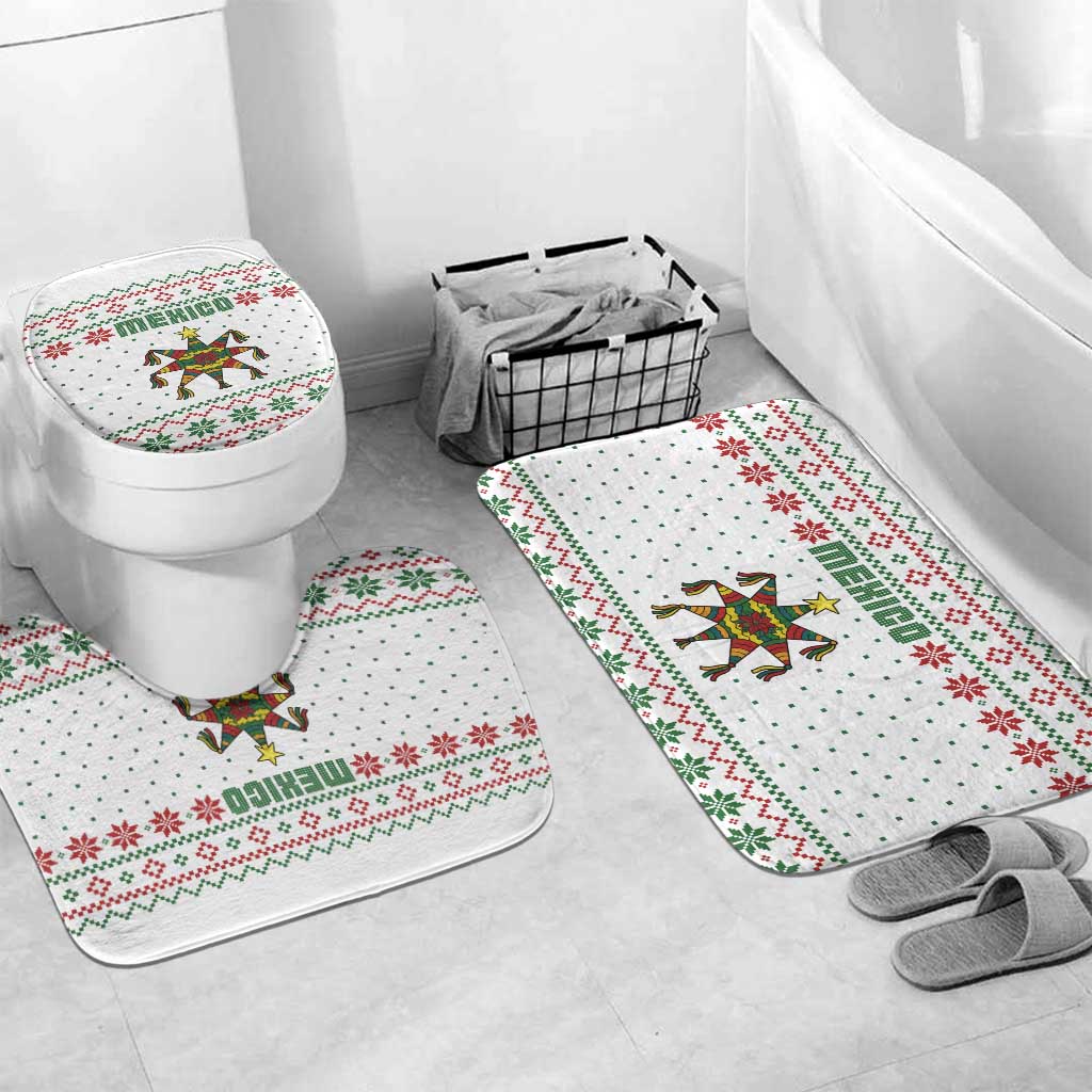 Mexico Christmas Bathroom Set with Piñata Star Design and Red Green Snowflake Pattern - Wonder Print Shop