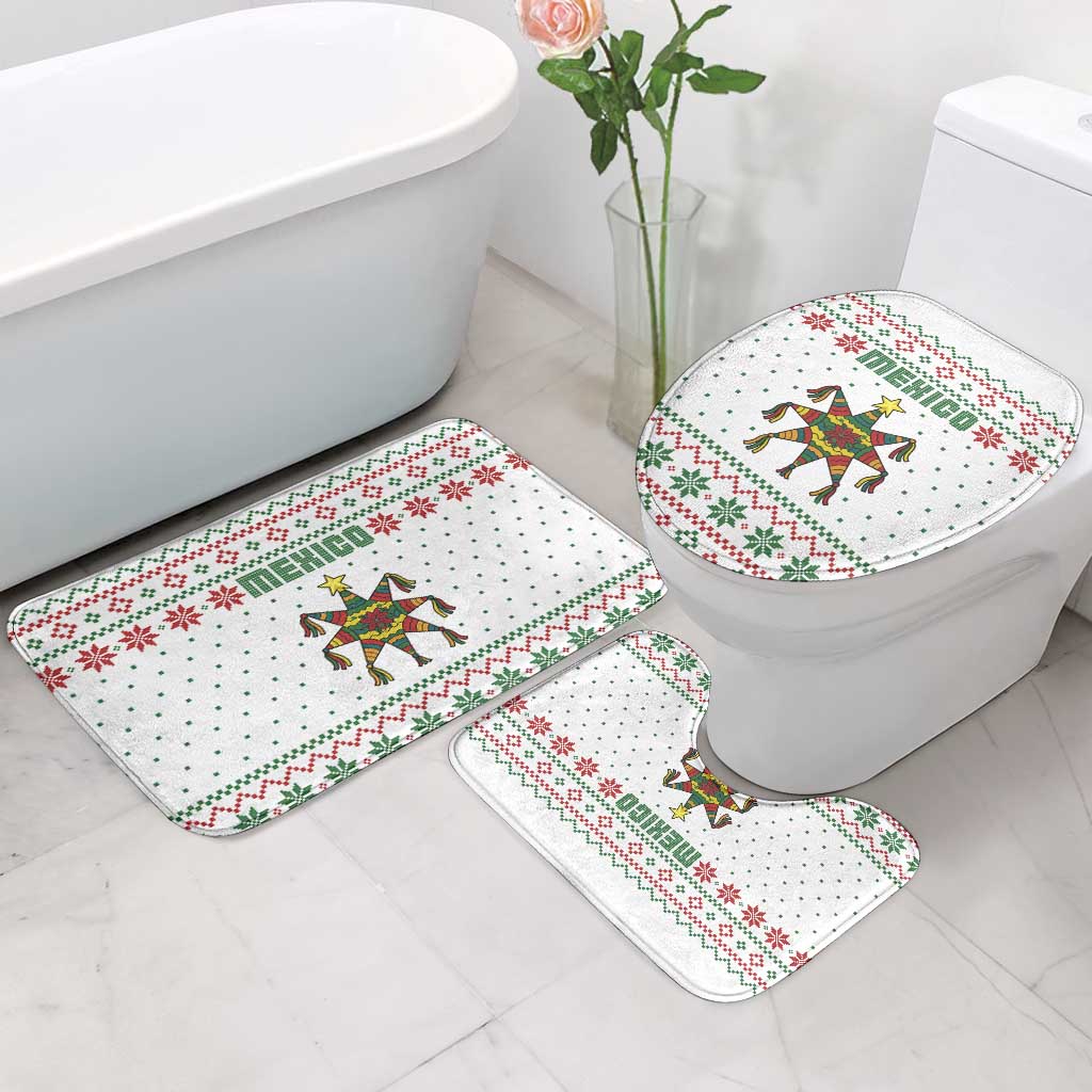 Mexico Christmas Bathroom Set with Piñata Star Design and Red Green Snowflake Pattern - Wonder Print Shop