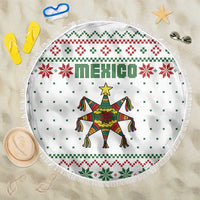 Mexico Christmas Beach Blanket with Piñata Star Design and Red Green Snowflake Pattern - Wonder Print Shop