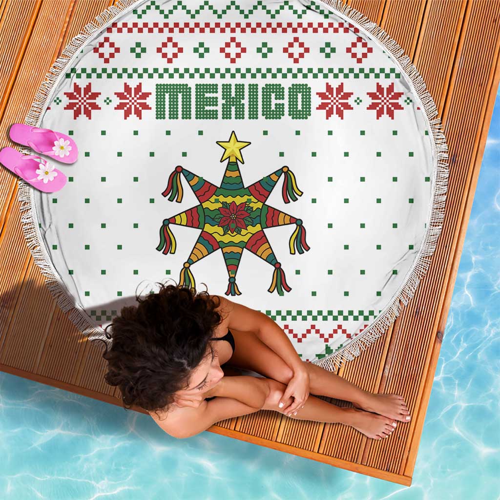 Mexico Christmas Beach Blanket with Piñata Star Design and Red Green Snowflake Pattern - Wonder Print Shop