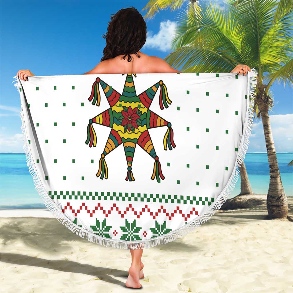 Mexico Christmas Beach Blanket with Piñata Star Design and Red Green Snowflake Pattern - Wonder Print Shop