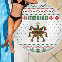 Mexico Christmas Beach Blanket with Piñata Star Design and Red Green Snowflake Pattern - Wonder Print Shop