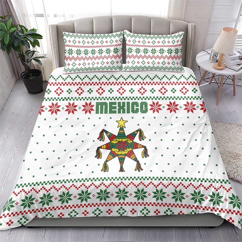 Mexico Christmas Bedding Set with Piñata Star Design and Red Green Snowflake Pattern - Wonder Print Shop