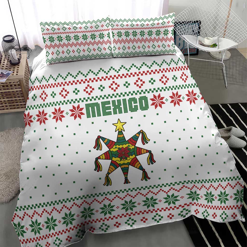 Mexico Christmas Bedding Set with Piñata Star Design and Red Green Snowflake Pattern - Wonder Print Shop
