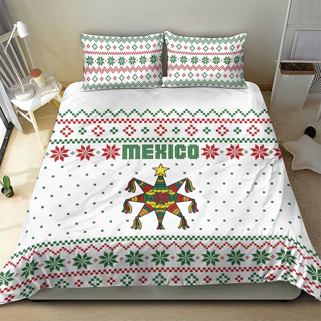 Mexico Christmas Bedding Set with Piñata Star Design and Red Green Snowflake Pattern - Wonder Print Shop