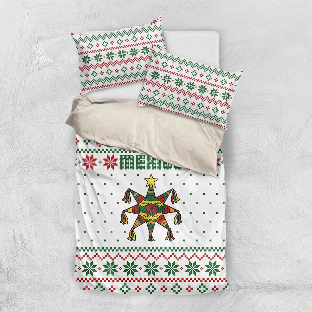 Mexico Christmas Bedding Set with Piñata Star Design and Red Green Snowflake Pattern - Wonder Print Shop