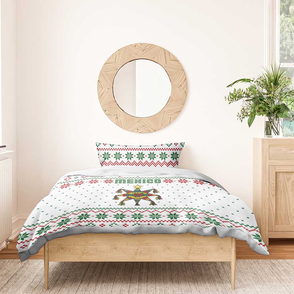 Mexico Christmas Bedding Set with Piñata Star Design and Red Green Snowflake Pattern - Wonder Print Shop