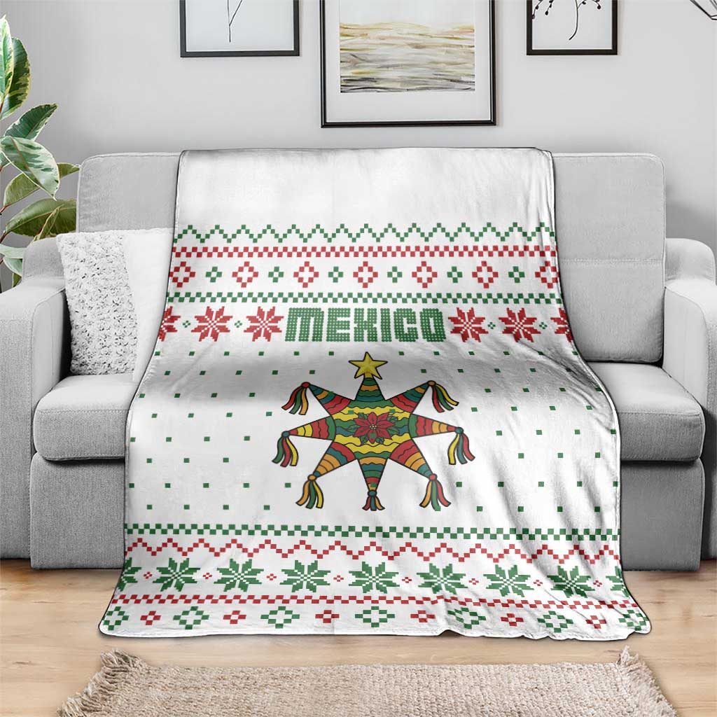 Mexico Christmas Blanket with Piñata Star Design and Red Green Snowflake Pattern - Wonder Print Shop