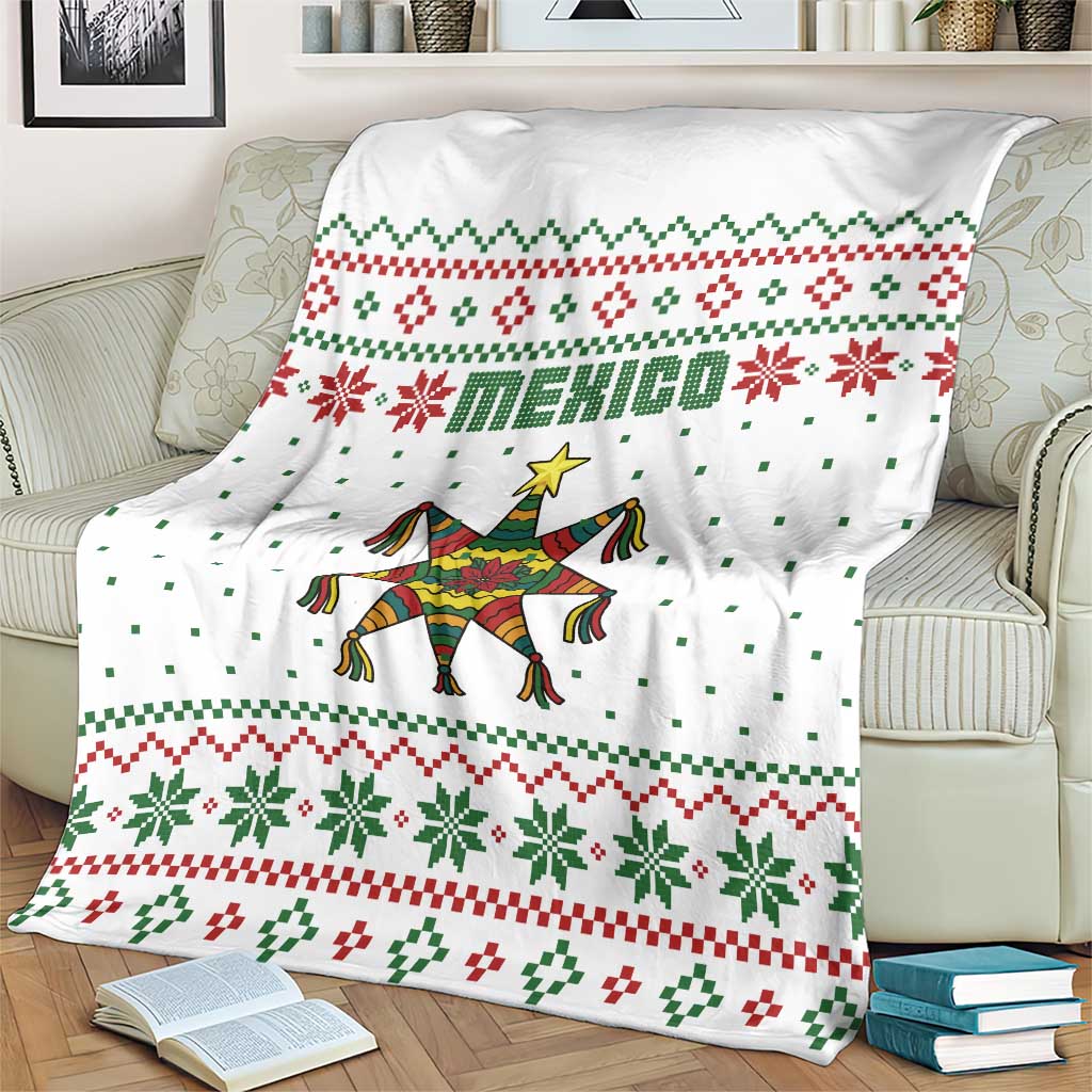 Mexico Christmas Blanket with Piñata Star Design and Red Green Snowflake Pattern - Wonder Print Shop