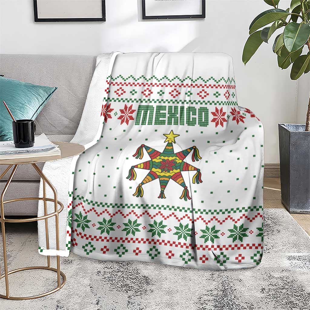 Mexico Christmas Blanket with Piñata Star Design and Red Green Snowflake Pattern - Wonder Print Shop