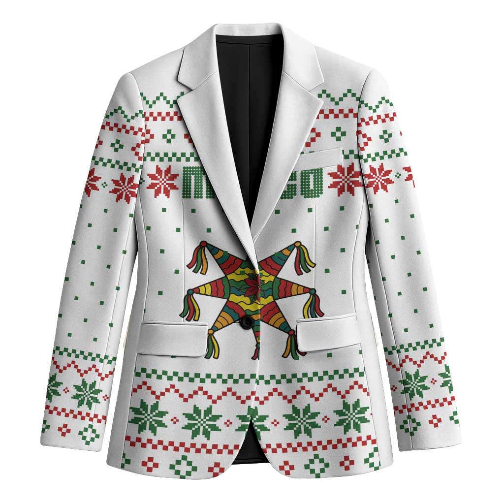 Mexico Christmas Blazer with Piñata Star Design and Red Green Snowflake Pattern - Wonder Print Shop