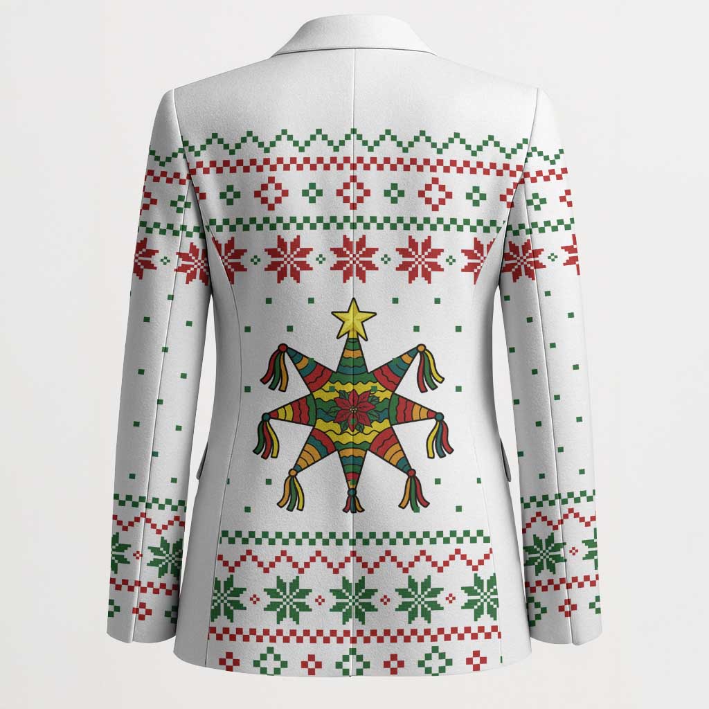 Mexico Christmas Blazer with Piñata Star Design and Red Green Snowflake Pattern - Wonder Print Shop