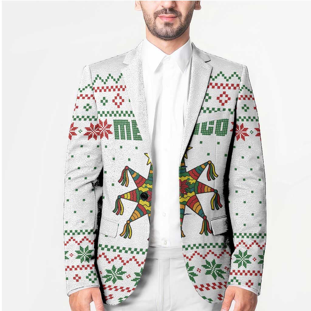 Mexico Christmas Blazer with Piñata Star Design and Red Green Snowflake Pattern - Wonder Print Shop