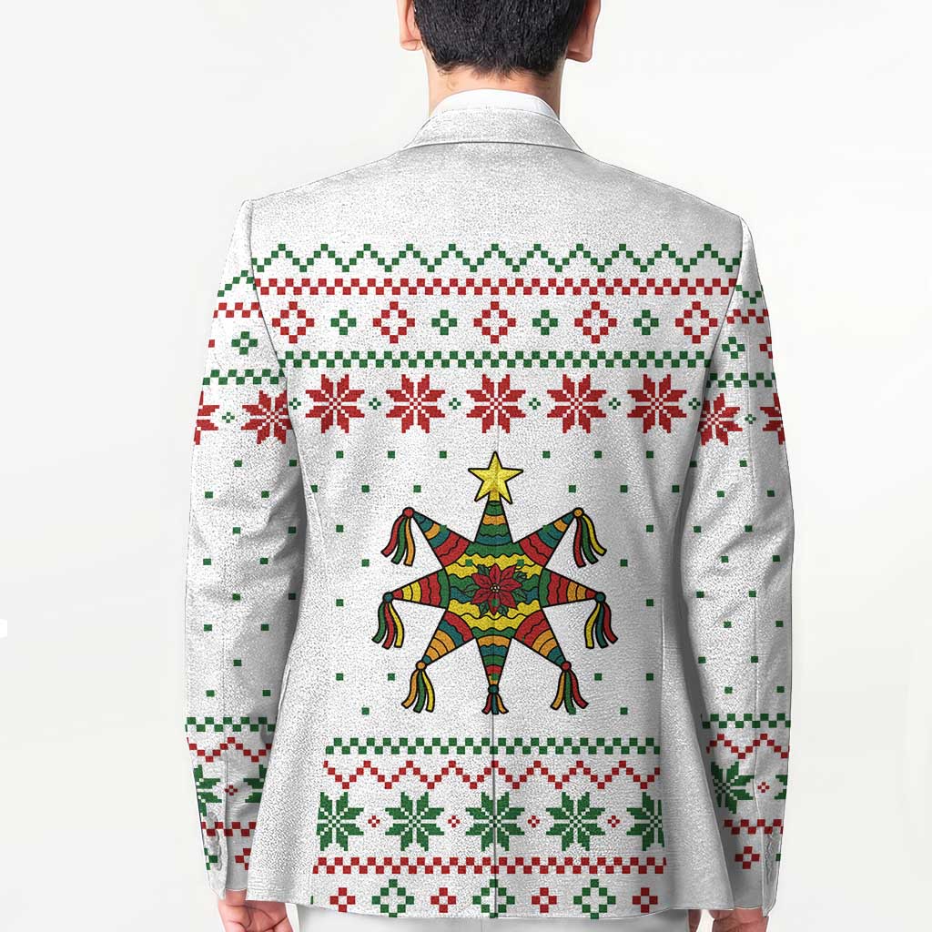 Mexico Christmas Blazer with Piñata Star Design and Red Green Snowflake Pattern - Wonder Print Shop