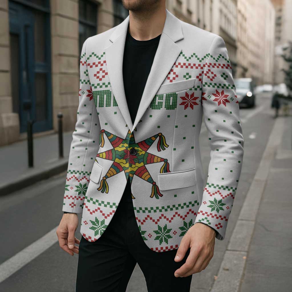 Mexico Christmas Blazer with Piñata Star Design and Red Green Snowflake Pattern - Wonder Print Shop