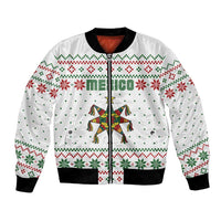 Mexico Christmas Bomber Jacket with Piñata Star Design and Red Green Snowflake Pattern - Wonder Print Shop