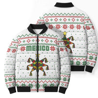Mexico Christmas Bomber Puffer Jacket with Piñata Star Design and Red Green Snowflake Pattern - Wonder Print Shop
