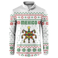 Mexico Christmas Button Sweatshirt with Piñata Star Design and Red Green Snowflake Pattern - Wonder Print Shop