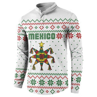 Mexico Christmas Button Sweatshirt with Piñata Star Design and Red Green Snowflake Pattern - Wonder Print Shop