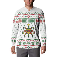 Mexico Christmas Button Sweatshirt with Piñata Star Design and Red Green Snowflake Pattern - Wonder Print Shop