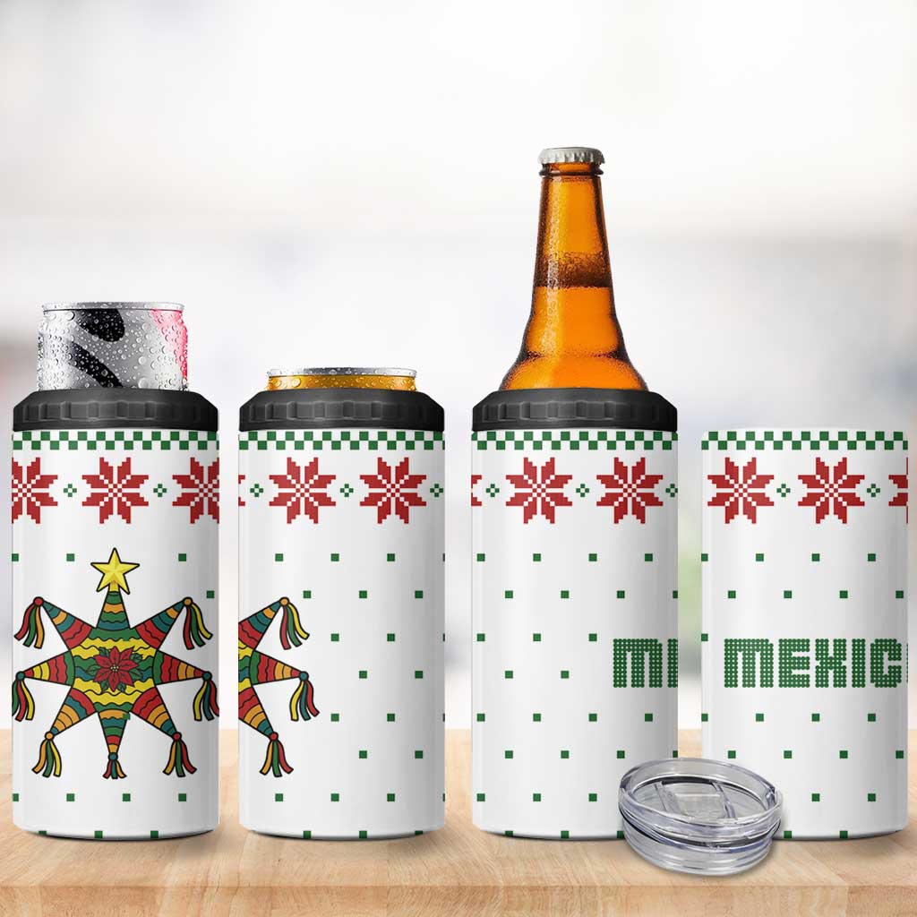 Mexico Christmas 4 in 1 Can Cooler Tumbler with Piñata Star Design and Red Green Snowflake Pattern - Wonder Print Shop