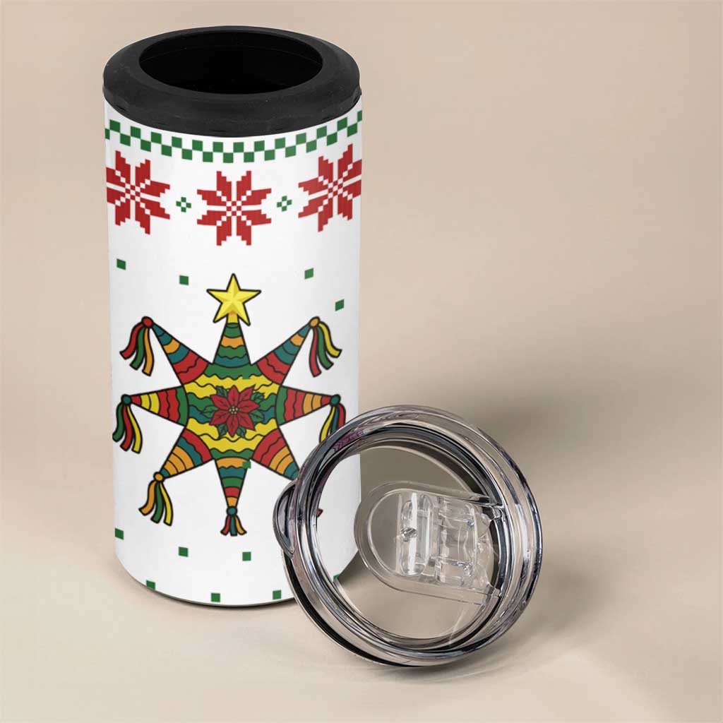 Mexico Christmas 4 in 1 Can Cooler Tumbler with Piñata Star Design and Red Green Snowflake Pattern - Wonder Print Shop