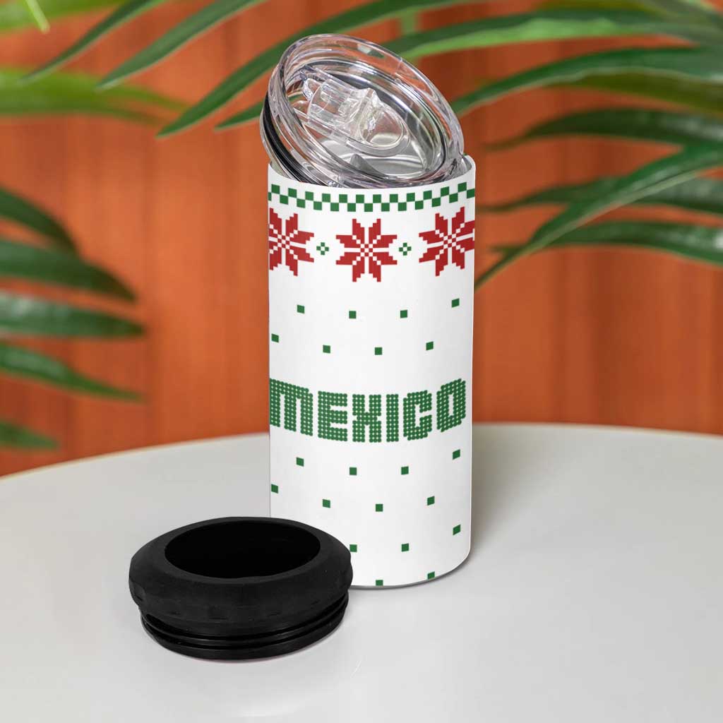 Mexico Christmas 4 in 1 Can Cooler Tumbler with Piñata Star Design and Red Green Snowflake Pattern - Wonder Print Shop