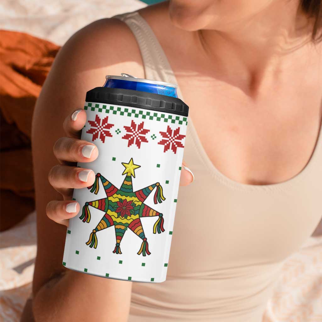Mexico Christmas 4 in 1 Can Cooler Tumbler with Piñata Star Design and Red Green Snowflake Pattern - Wonder Print Shop