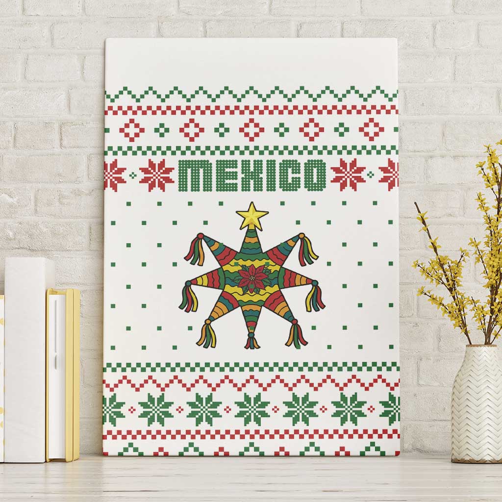 Mexico Christmas Canvas Wall Art with Piñata Star Design and Red Green Snowflake Pattern - Wonder Print Shop