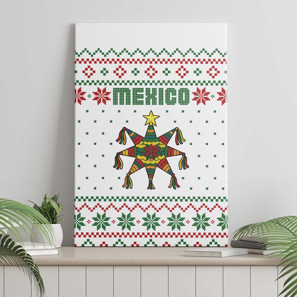 Mexico Christmas Canvas Wall Art with Piñata Star Design and Red Green Snowflake Pattern - Wonder Print Shop