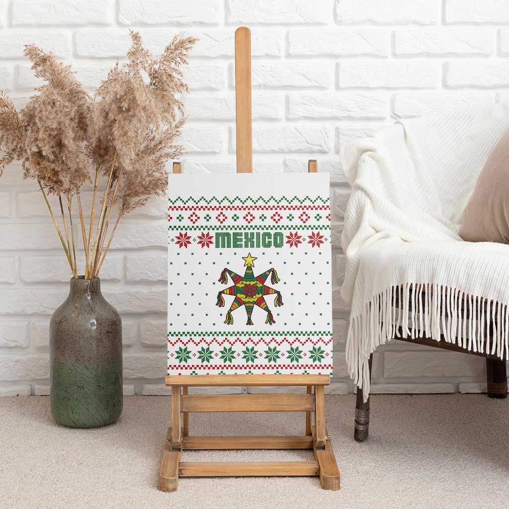 Mexico Christmas Canvas Wall Art with Piñata Star Design and Red Green Snowflake Pattern - Wonder Print Shop