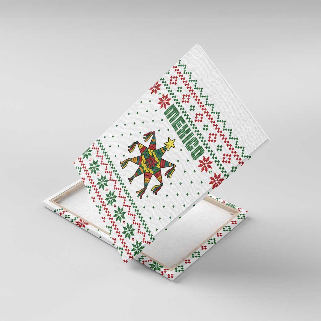 Mexico Christmas Canvas Wall Art with Piñata Star Design and Red Green Snowflake Pattern - Wonder Print Shop