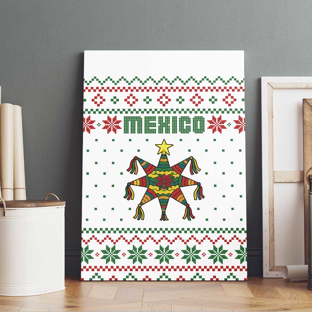 Mexico Christmas Canvas Wall Art with Piñata Star Design and Red Green Snowflake Pattern - Wonder Print Shop