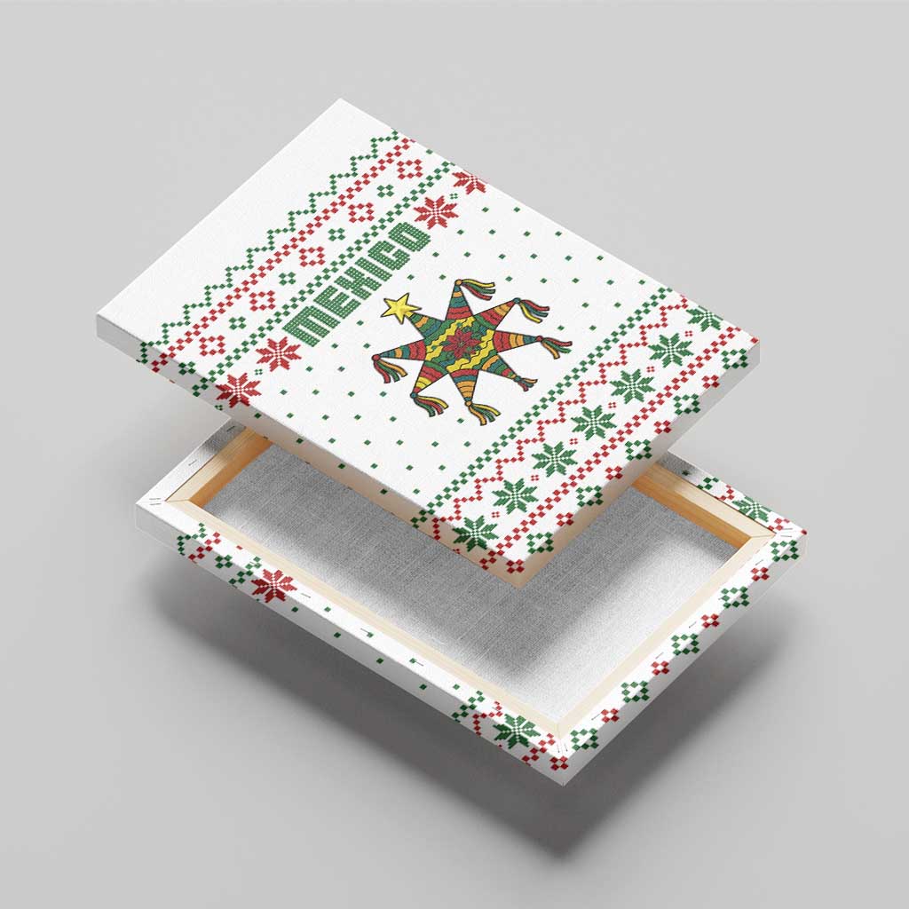 Mexico Christmas Canvas Wall Art with Piñata Star Design and Red Green Snowflake Pattern - Wonder Print Shop