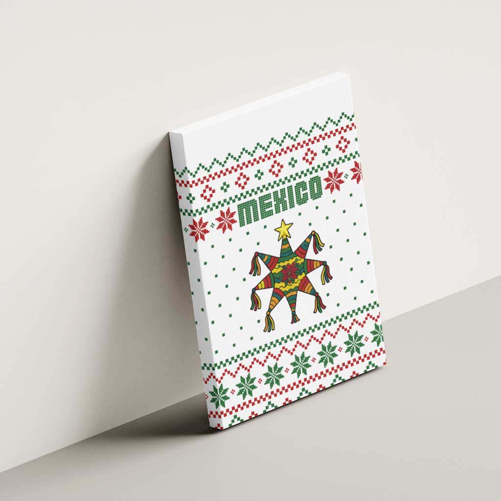 Mexico Christmas Canvas Wall Art with Piñata Star Design and Red Green Snowflake Pattern - Wonder Print Shop