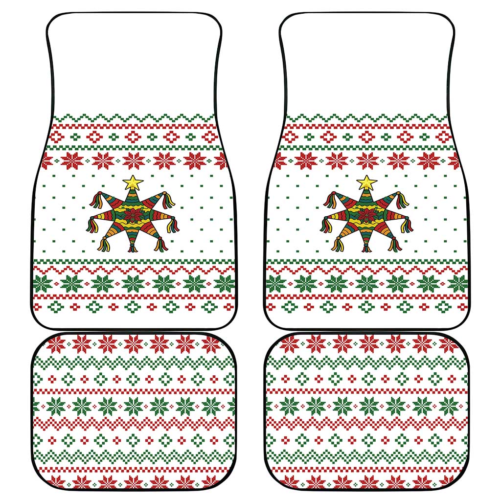 Mexico Christmas Car Mats with Piñata Star Design and Red Green Snowflake Pattern - Wonder Print Shop