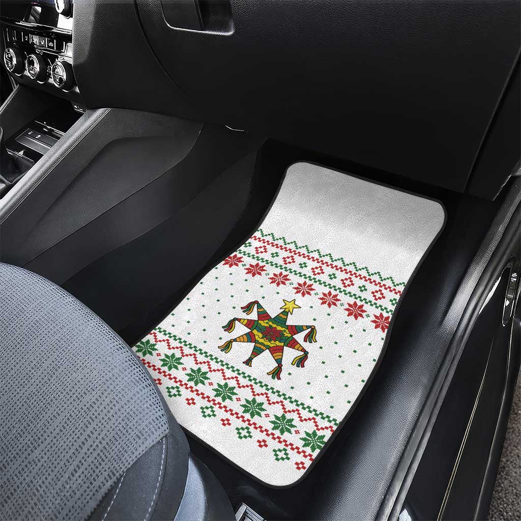 Mexico Christmas Car Mats with Piñata Star Design and Red Green Snowflake Pattern - Wonder Print Shop