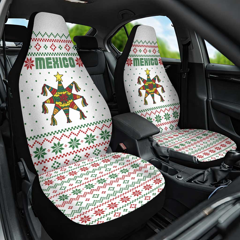 Mexico Christmas Car Seat Cover with Piñata Star Design and Red Green Snowflake Pattern - Wonder Print Shop